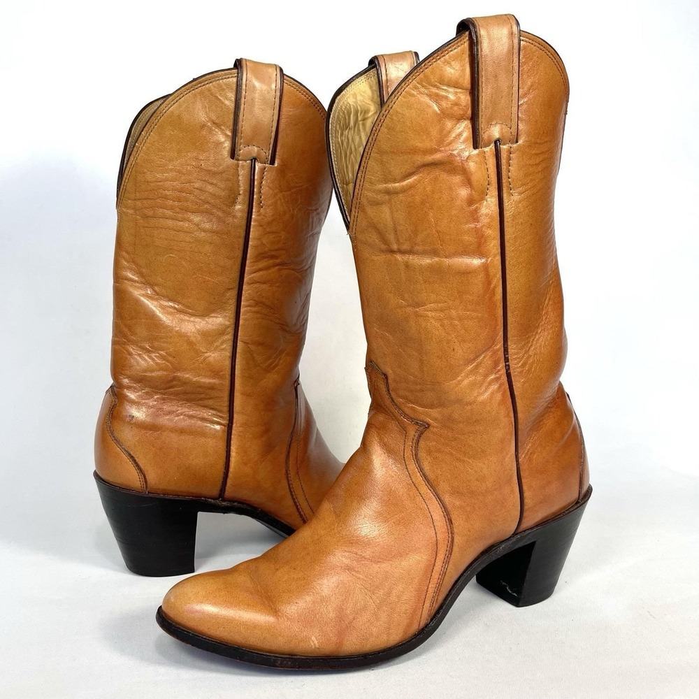 Vintage Justin 4417 Women 8B Cognac Leather Western Cowboy Boots